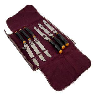 Burns Mfg Set of 6 Stainless Steel Serrated Knives In Snap Case Vintage 1960s